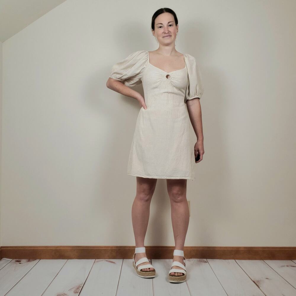 Sim & Sam Beige O-Ring Linen Blend Mini Dress Small